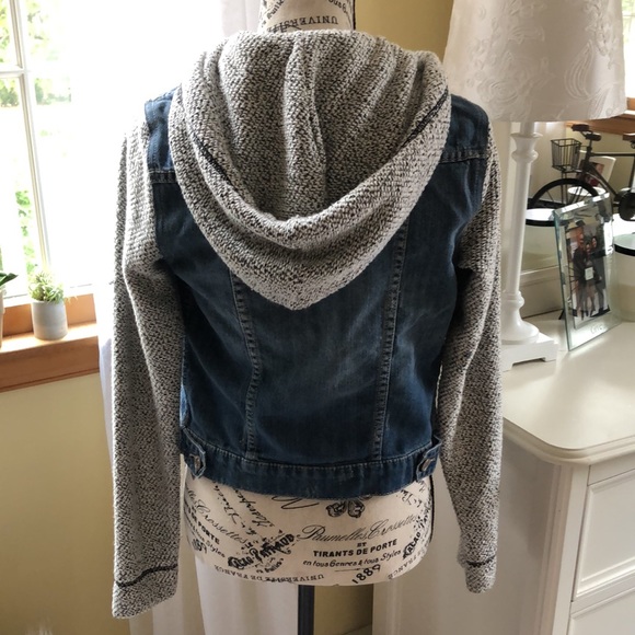 Garage Jean Jacket with Sweatshirt Sleeves & Hood - Picture 2 of 4